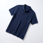 Men's textured cable knit polo shirt with collar and short sleeves