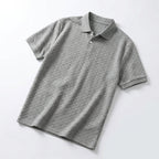 Men's textured cable knit polo shirt with collar and short sleeves