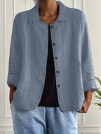 Women's collared shirt-style cardigan with button front and long sleeves