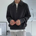 Men's ribbed half-zip sweater with polo collar and long sleeves