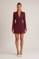 Women's tailored double-breasted blazer mini dress with long sleeves and front splits