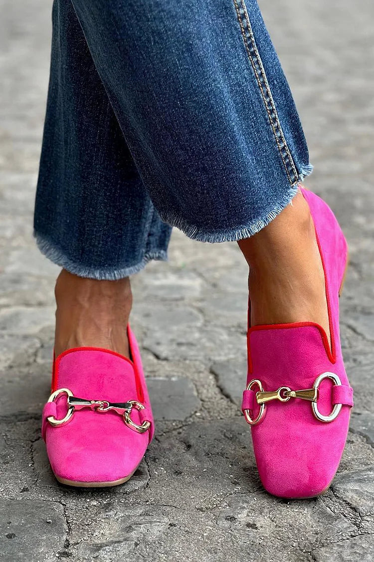Women's loafers with square toes and gold metal horsebit detail