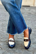 Women's patchwork colourblock loafers with round toes and vamp straps