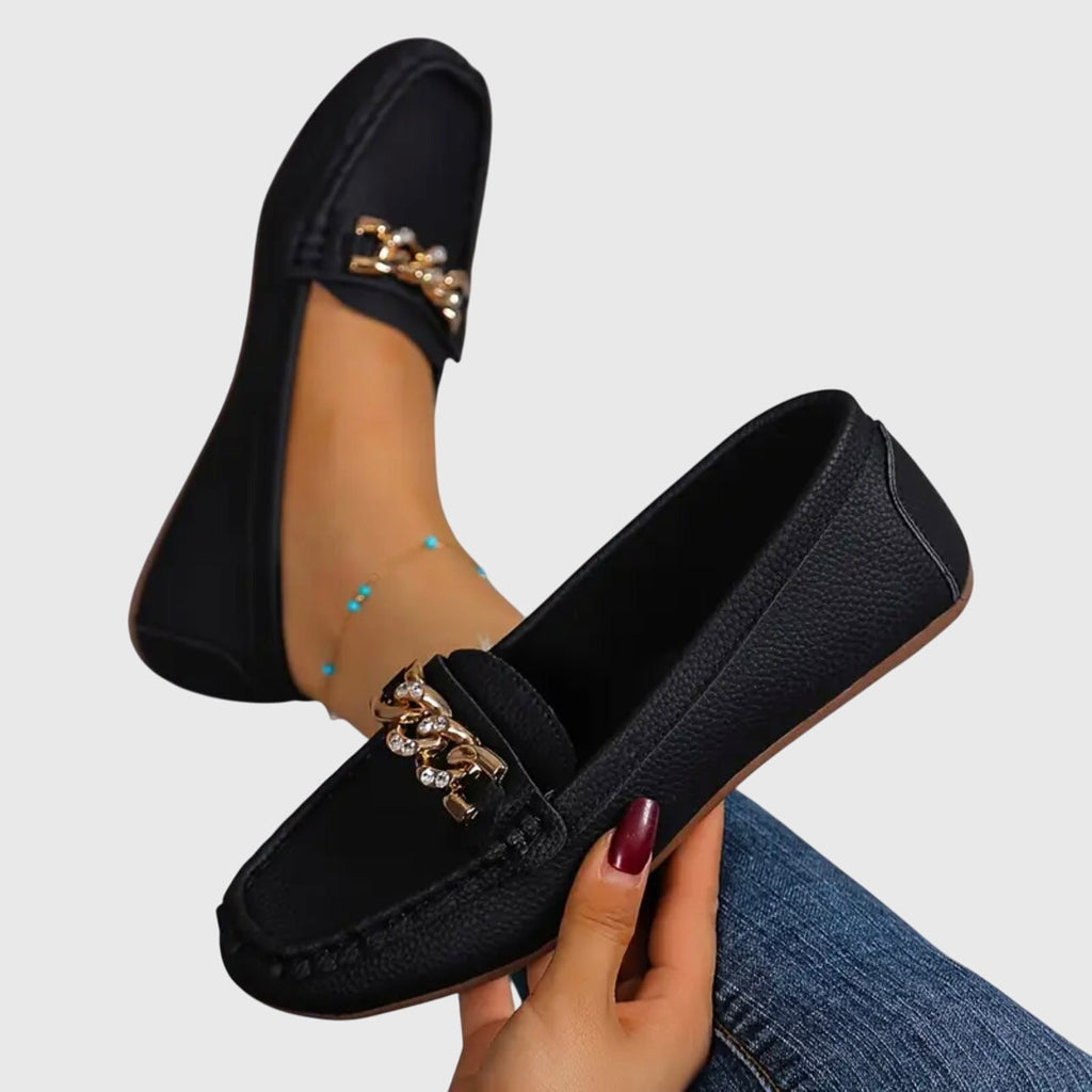Women's flat loafers with embellished buckle detail
