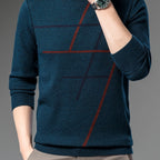 Men's geometric pattern crew-neck jumper with long sleeves