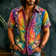 Men's multicolor floral short sleeve shirt with musical note detailing