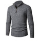 Men's ribbed quarter-zip sweater with stand collar and long sleeves