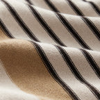 Men's beige knitted polo shirt with vertical stripes and buttons