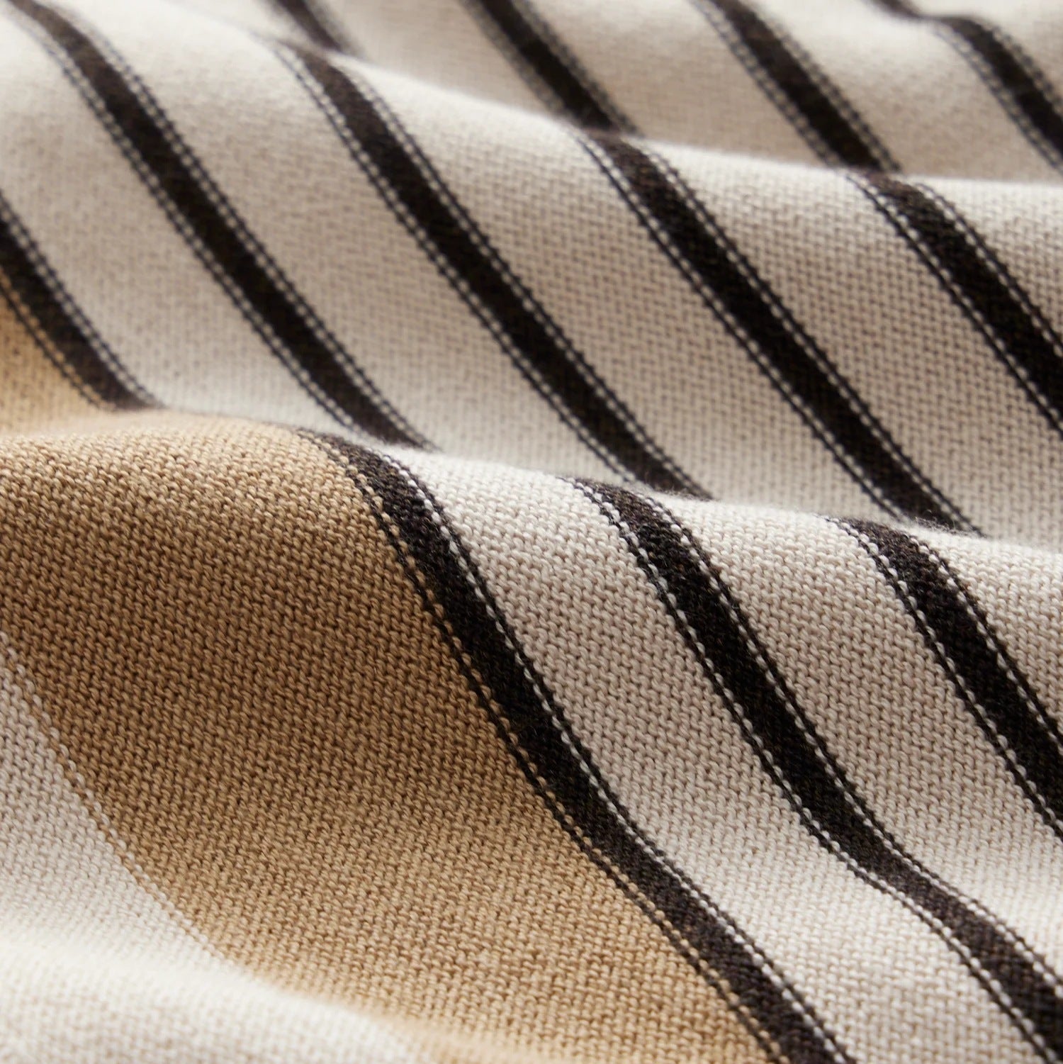 Men's beige knitted polo shirt with vertical stripes and buttons