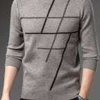 Men's geometric pattern crew-neck jumper with long sleeves