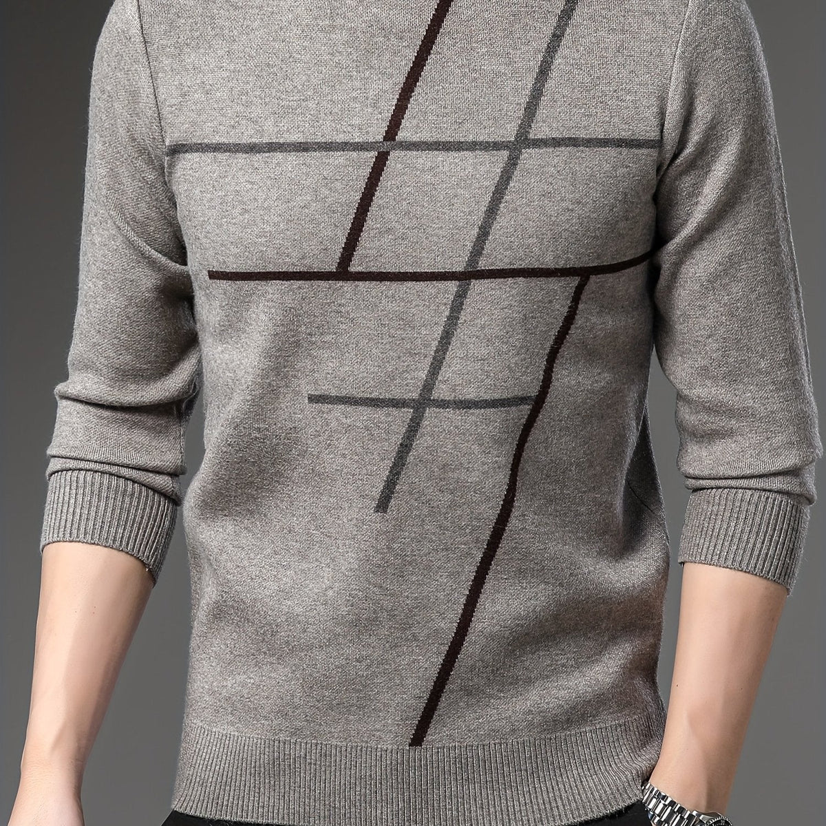 Men's geometric pattern crew-neck jumper with long sleeves