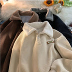 Men's ribbed polo jumper with contrasting fleece collar and button placket