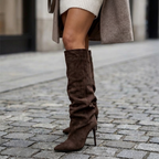 Women's slouch knee-high boots with pointed toes and stiletto heels