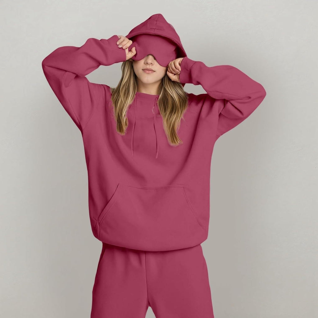 Women's hooded sweatshirt and jogger set with long sleeves and front pocket