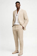 Men's tailored two-piece suit with structured blazer and matching trousers