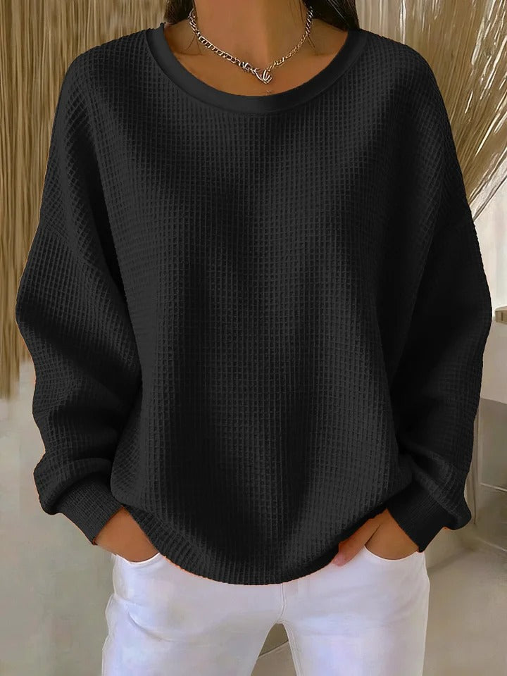 Women's textured crew neck long sleeve sweater