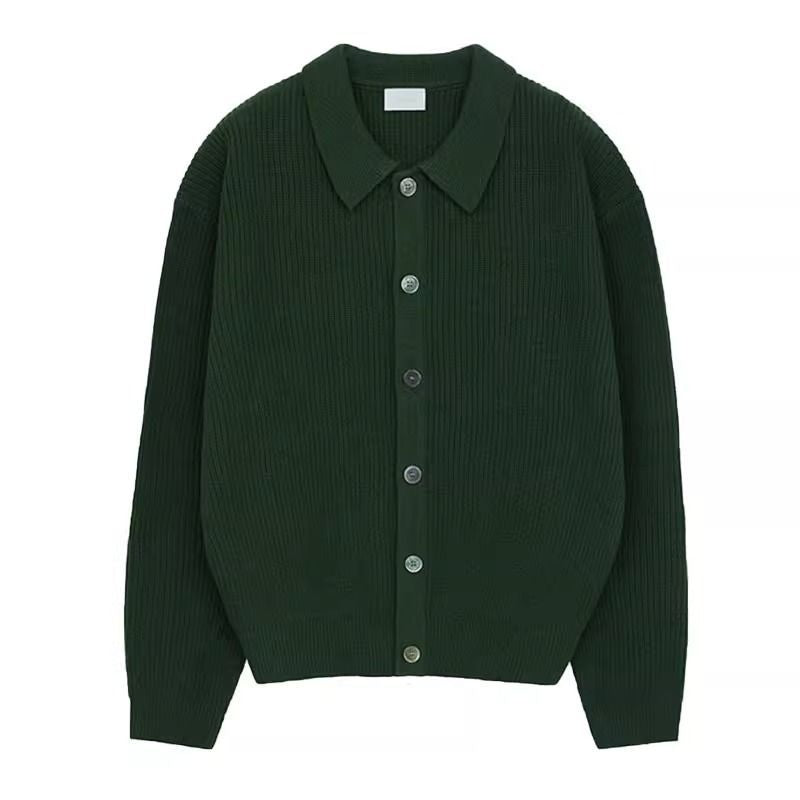 Men's ribbed knit cardigan with collar, buttons and long sleeves