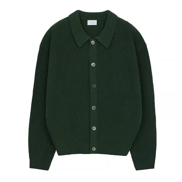 Men's ribbed knit cardigan with collar, buttons and long sleeves