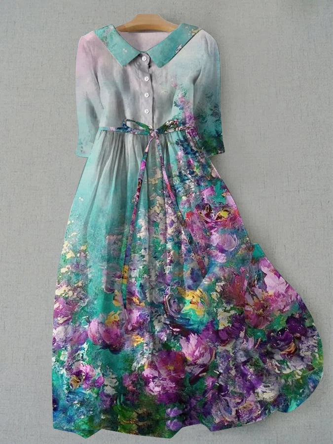 Women's floral dress with lace-up waist detail
