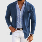 Men's tailored blazer with notched lapels, long sleeves, buttons and patch pockets