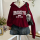 Women's hooded Brooklyn print zip hoodie with long sleeves