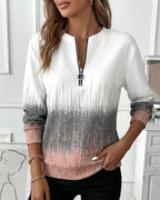 Women's pink gradient sweatshirt with mock neck and half-zip fastening