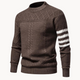 Men's cable knit crew neck jumper with patterned sleeves