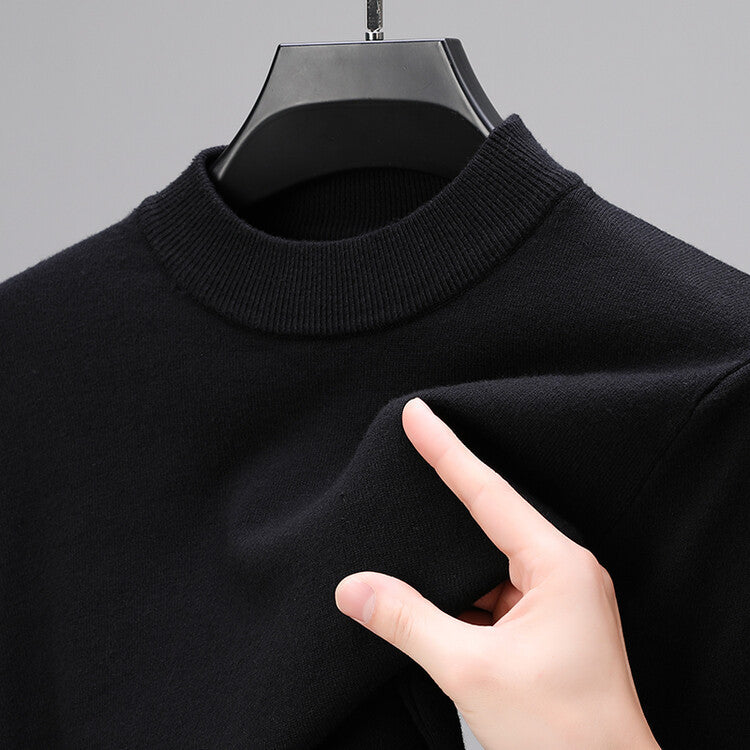 Unisex plain knitted jumper with ribbed crew neckline and long sleeves