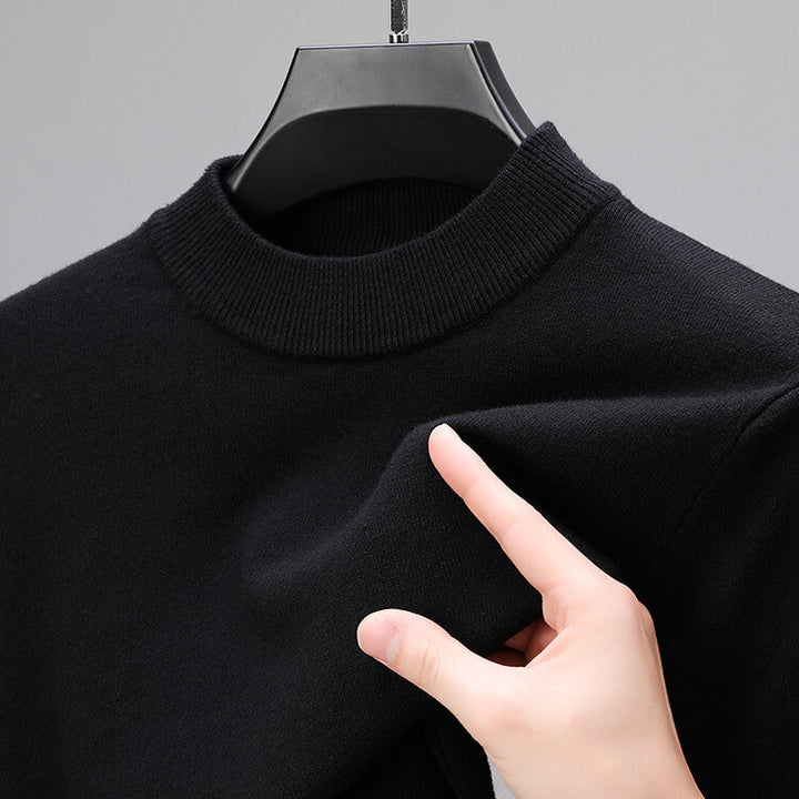 Unisex plain knitted jumper with ribbed crew neckline and long sleeves