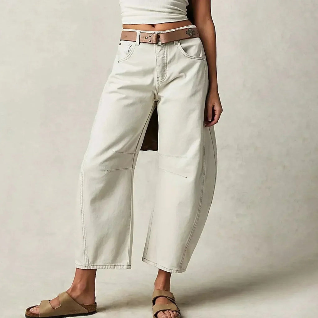 Women's high-waist cropped wide-leg trousers with front pockets