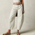 Women's high-waist cropped wide-leg trousers with front pockets