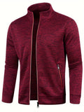 Men's textured zip-up cardigan with stand collar and zipped pockets