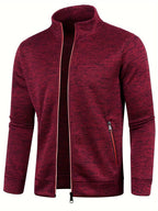 Men's textured zip-up cardigan with stand collar and zipped pockets