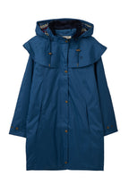 Women's hooded long raincoat with cape overlay and button front