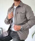 Men's long sleeve shirt jacket with chest pockets