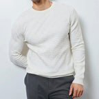 Men's textured crewneck sweatshirt with long sleeves and ribbed trims