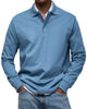 Men's long sleeve polo sweater with collar, button placket and ribbed trims