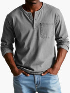 Men's long sleeve Henley shirt with chest pocket