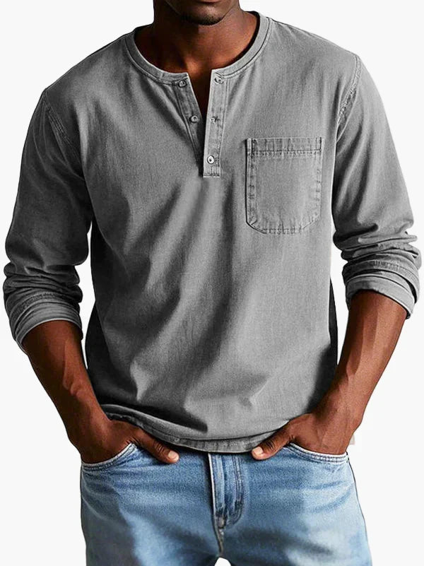 Men's long sleeve Henley shirt with chest pocket