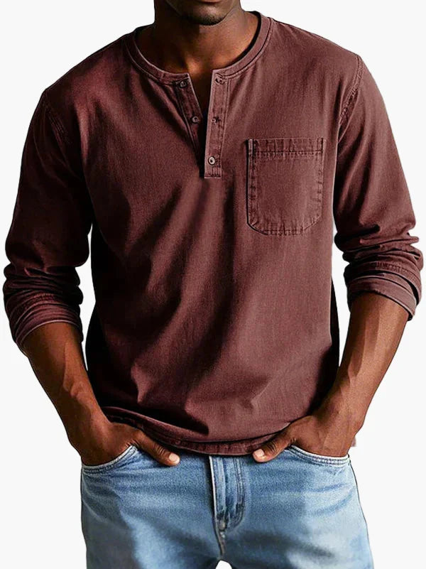 Men's long sleeve Henley shirt with chest pocket