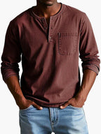 Men's long sleeve Henley shirt with chest pocket