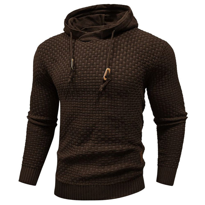 Men's textured hooded sweatshirt with drawstring hood and ribbed trims