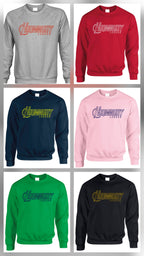 Unisex crew neck sweatshirt with Highbury London front graphic and ribbed trims