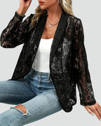 Women's floral lace blazer with open front and long sleeves