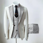 Men's three-piece slim fit suit with notched lapel jacket, waistcoat and trousers