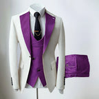 Men's three-piece slim fit suit with notched lapel jacket, waistcoat and trousers