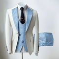 Men's three-piece slim fit suit with notched lapel jacket, waistcoat and trousers