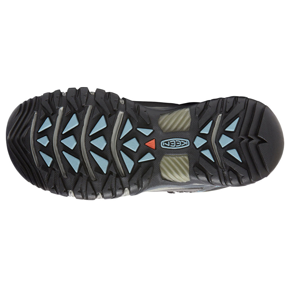 Green and grey lace-up waterproof hiking boots with chunky lugged soles