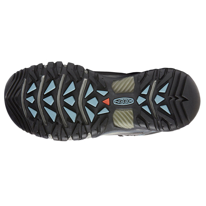 Green and grey lace-up waterproof hiking boots with chunky lugged soles