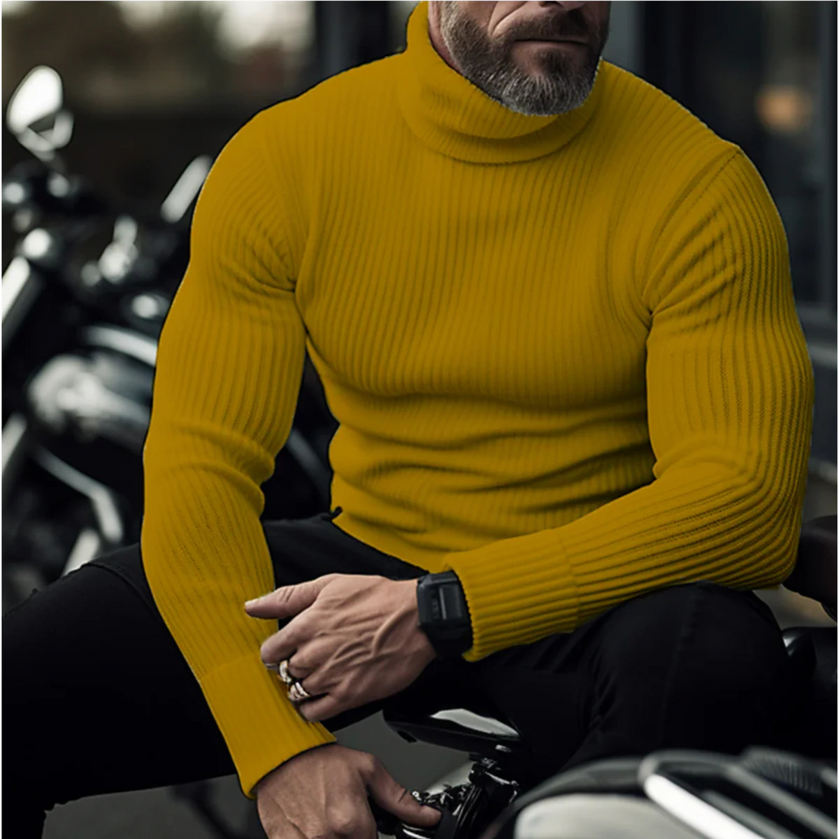 Men's slim fit ribbed turtleneck sweater with long sleeves